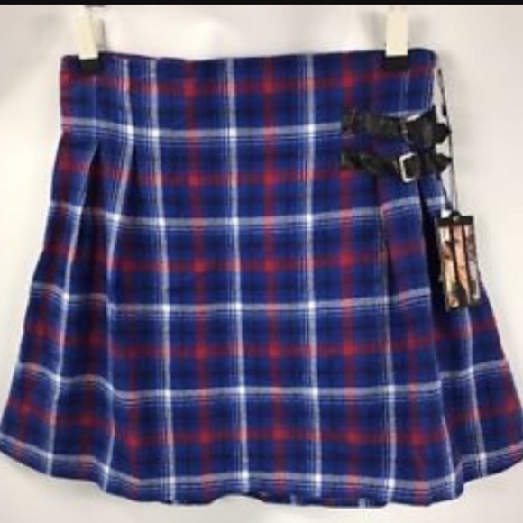 🍂🍁 Fall Dolls Kill Freestyle Revolution Blue Plaid Mini Skirt Sz JXL - Picture 3 of 6